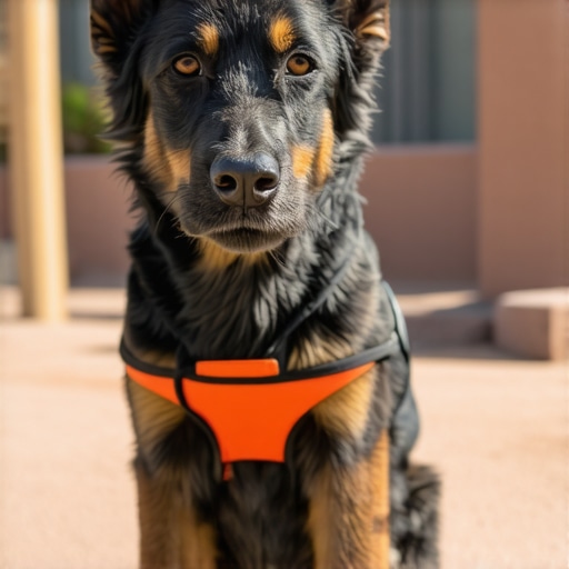 Service dog training in Arizona with cooling vests and outdoor simulation