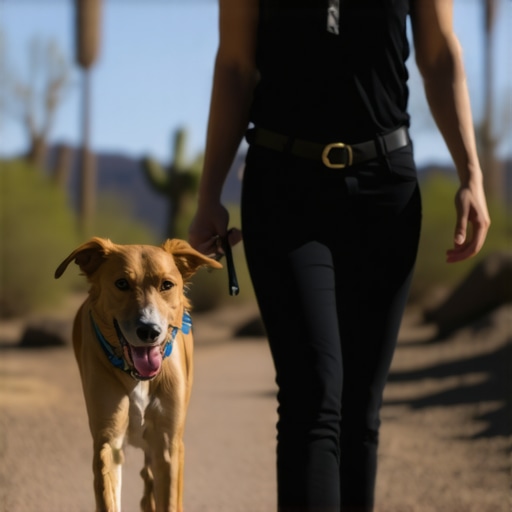 Service Dog in Arizona Desert A service dog and handler walking in the Arizona desert during sunrise